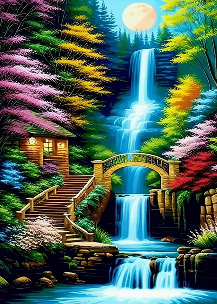 Waterfall Bridge diamond art kit