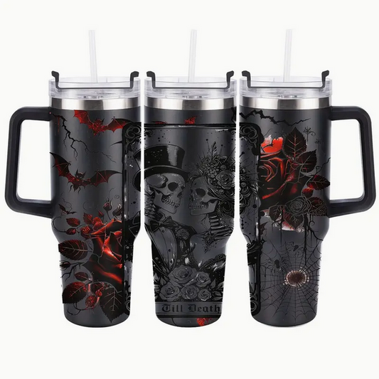 XL Vintage Skeleton Couple With Blood Red Rose Tumbler