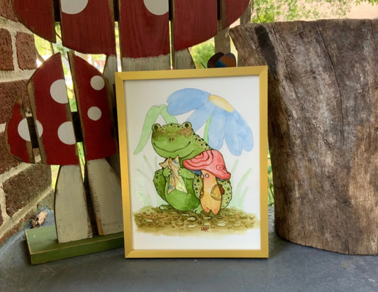 Frog and Mushroom Original Watercolor Paintings