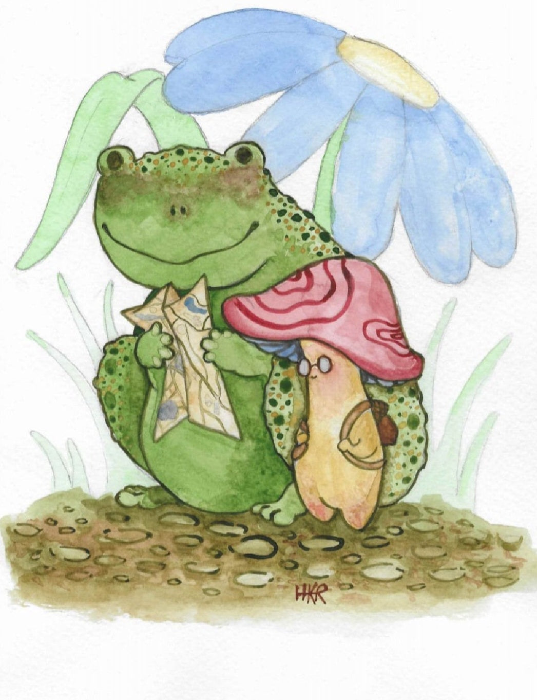 Frog and Mushroom Original Watercolor Paintings