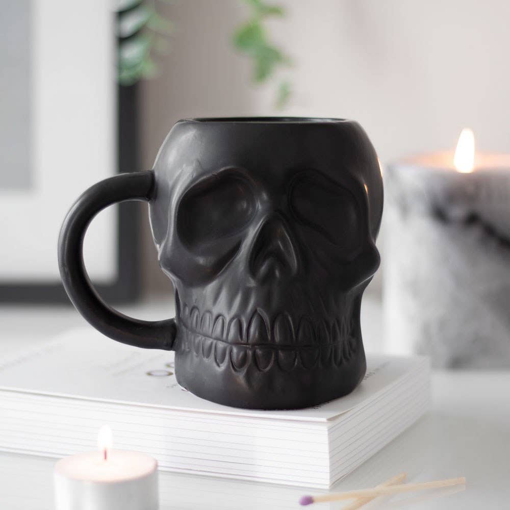 Matte Black Gothic Halloween Skull Mug