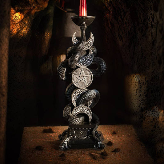 Triple Moon W/Black Serpent Candleholder