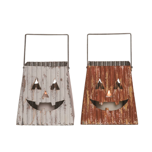 Metal Corrugated Jack-O-Lantern Candle Holder