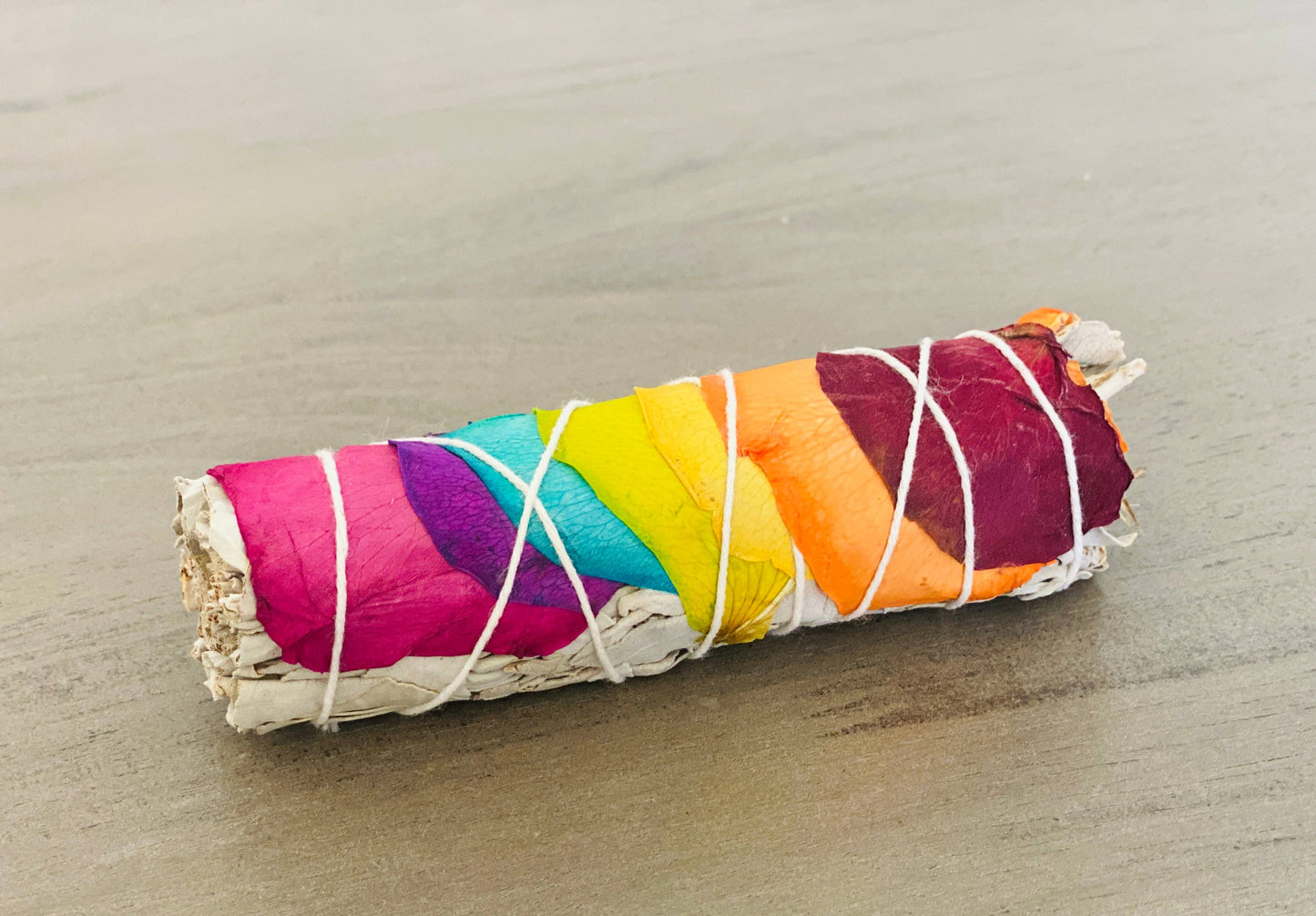 White Sage Rainbow Chakra Roses Smudge Stick