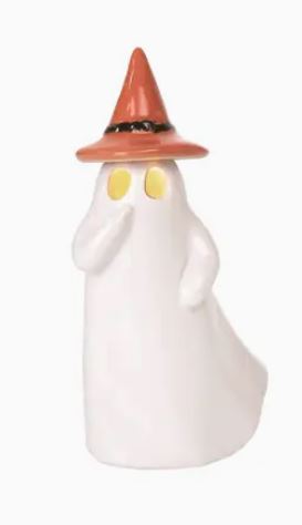 Large Ceramic Light Up Ghost with Witch Hat