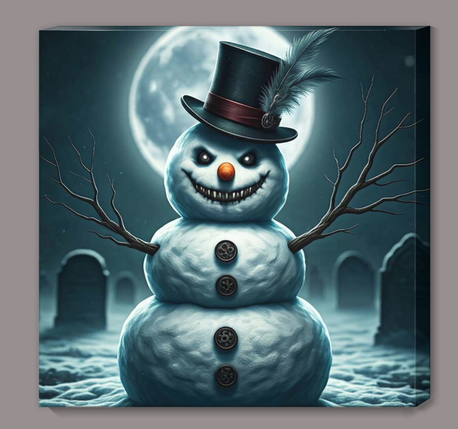 Gothic Christmas Haunted Snowman Canvas Print