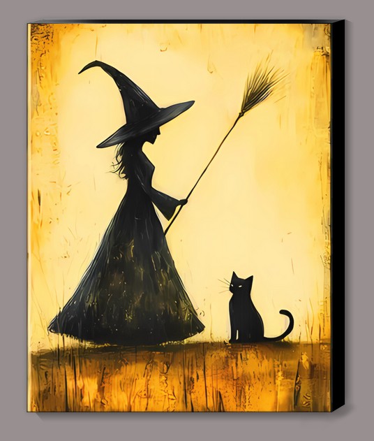 Vintage Witch with Her Cat Canvas Print